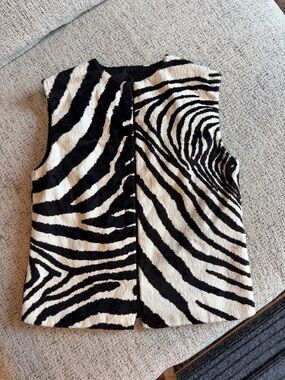Zebra Print Faux Fur Vest - Black & White